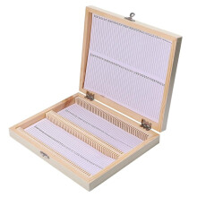 Microscope Slide Storage Box, 100 Place Wooden Holder for Science and Experiments, 8.98x7.4x1.4 Inch