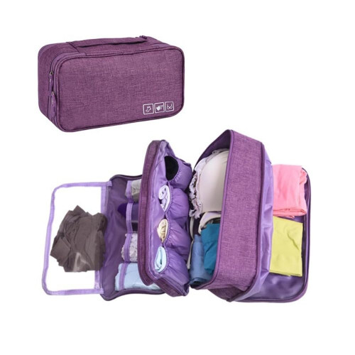 Travel Underwear Organizer with Separate Bra Compartment, Multi‑Function Violet Storage Bag
