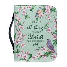 Large Pink Floral Hummingbird Bible Cover for Women, Leather Carrying Case with Multi Pockets