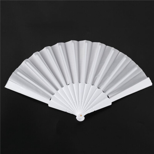 4X Plastic Fabric Hand Foldable Fan for Ladies Men White 2