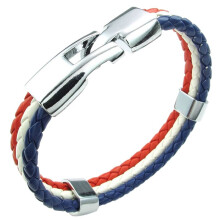 4X Bijoux A Bracelet Bracelet Tisse en Alliage en Cuir A Couleur de Drapeau Francais pour les Hommes et les Femmes - Blanc et Rouge et Bleu (Largeur