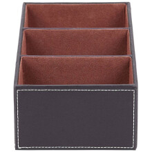 3pcs Leather Remote Control CD Organizer Phone Desktop Storage Box(Brown)