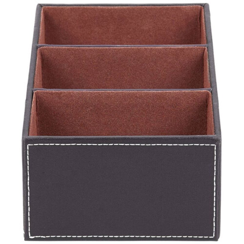 3pcs Leather Remote Control CD Organizer Phone Desktop Storage Box(Brown)