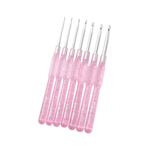 Knitting Crochet Hook Collection Pink Rubber Handle Set-Pink