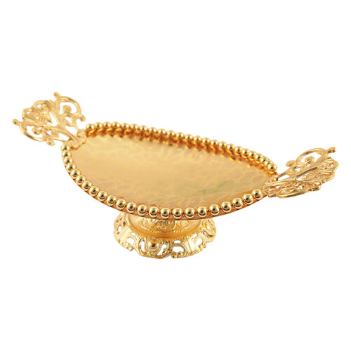 Luxuriöse goldene Perlen Metall-Servierplatte, ovale Form,