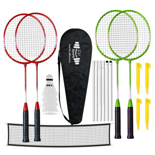 Badminton Set 4 Player Rackets Shuttlecocks Poles Net Bag Game