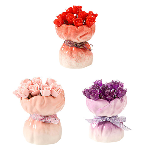 12 Serviergabeln im Rosendesign aus Edelstahl mit-Lila 1