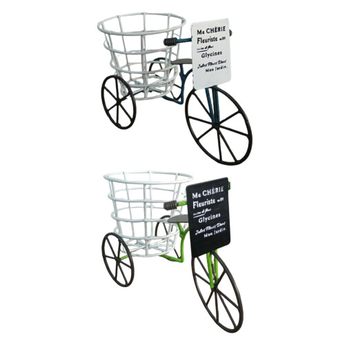 Decorative Iron Three Wheel Planter Stand Container With-Green 1