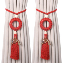 2Pcs Handmade Braided Curtain Rope Tiebacks Curtain-Red