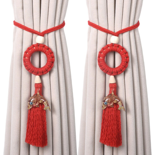 2Pcs Handmade Braided Curtain Rope Tiebacks Curtain-Red