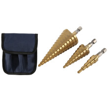 3Pc Hss Step Cone Taper Drill Bit Set Hole Cutter Metric 4-12/20/32Mm 1/4 Inch Titanium Coated Metal Hex Bits
