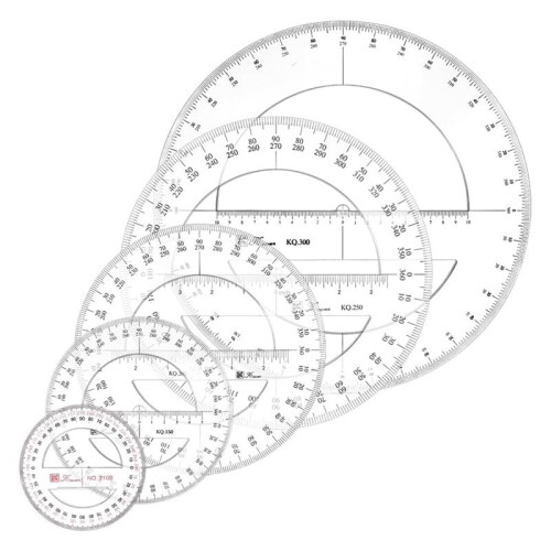 5-Pack 360 Degree Protractor Set, Clear Plastic Geometry Rulers for Drawing and Drafting