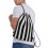 Black and White Stripe Drawstring Backpack Sport Gym Sackpack with Side Pocket Lightweight Durable Design 3