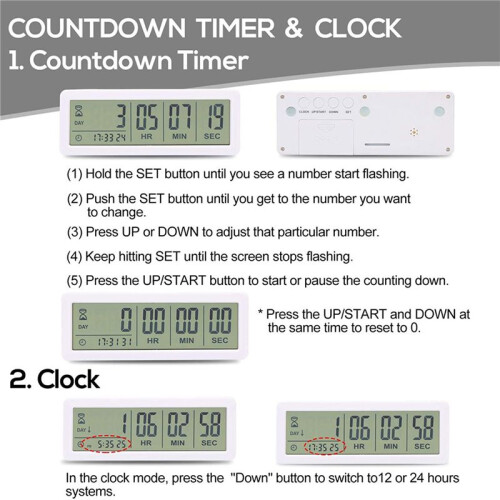 4X  Digital Countdown Days Timer Clock - 999 Days Count Down Clock Timer for Graduation Lab Kitchen (White) 2