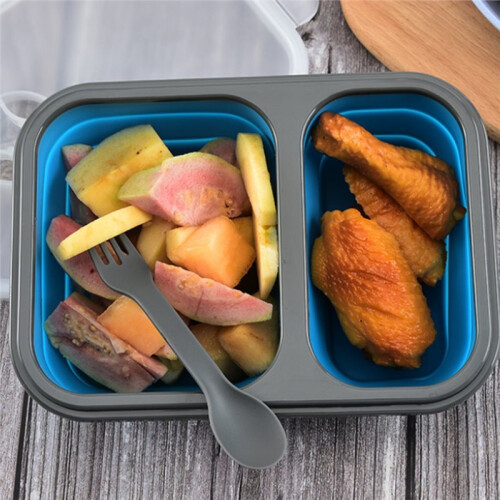 Faltbare Silikon-Bento-Box, Mikrowellengeeigneter Lunchbehälter, Blau 1