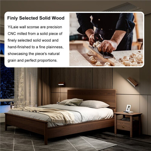 2 Pack Solid Wood Wall Sconces Rechargeable Night Lamps 360 Rotation Dimmable Touchable Wall Reading Lights for Bedside