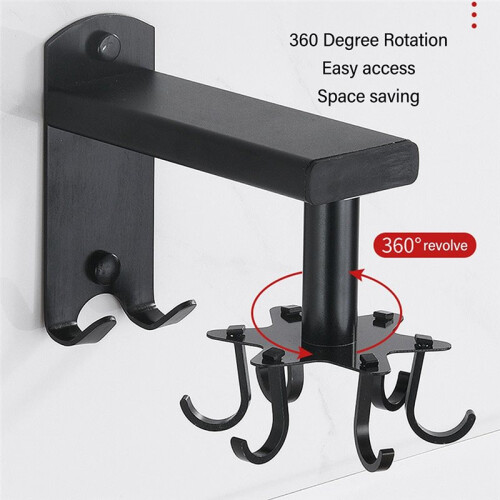 360 Degree Rotatable Kitchen Utensil Holder Wall Mounted with 6 Hooks for Home Organization 2