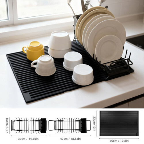 Metal Expandable Dish Rack And Nonslip Silicone Drying Mat 2