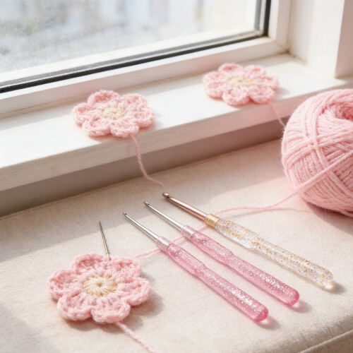 Portable Crochet Set With Storage Bag Pink Handle For-Clear 2