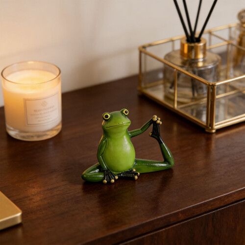 Sculpture de grenouilles vertes, Figurine d'animal méditant,-2 1