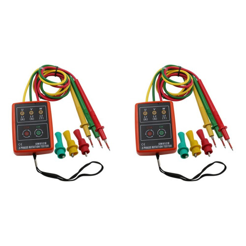 2X 60V-600V AC Three Phase Rotation Indicator Meter Phase Sequence Tester LED Buzzer with Portable Pouch