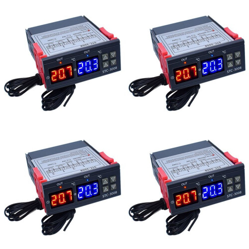 4X Dual Digital STC-3008 Temperature Controller Two Relay Output Thermostat Heater with Probe Temperature Controller,B 1