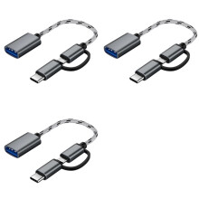 3X Cable USB OTG 2 en 1 Tipo C / Micro-USB una USB 3.0 Adaptador Cable de Transferencia de Datos de Diseño Trenzado para Teléfono Andriod (Gris)