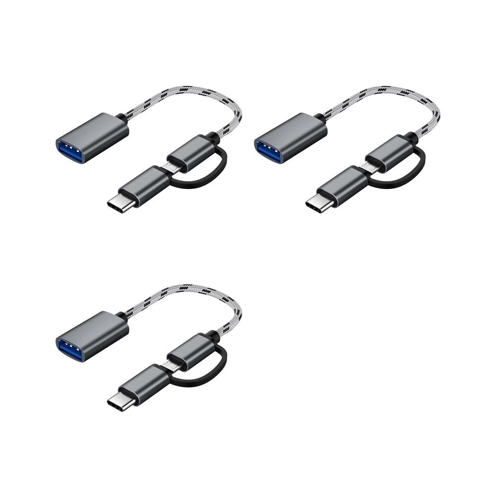 3X 2 In 1 Usb Otg Cable Type-C/Micro-Usb To Usb 3.0 Adapter Braided Designed Data Transfer Cable For Andriod Phone(Grey) Grey 6032462476424