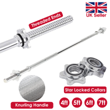 Standard Barbell 1inch Spinlock Weight Lifting Bar 6ft