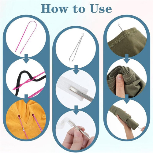 8 Pcs Flexible Drawstring Threader Tool Set Sewing Loop Turner for Jackets, Coats, Pants, Hoodies & Sweaters 1