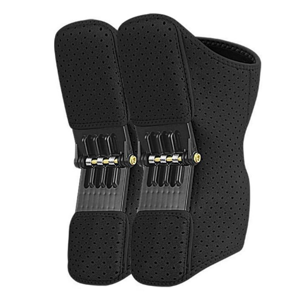 Black Adjustable Knee Support Brace With Spring Assisted Booster For Pain Relief, Climbing And Squatting, Pair