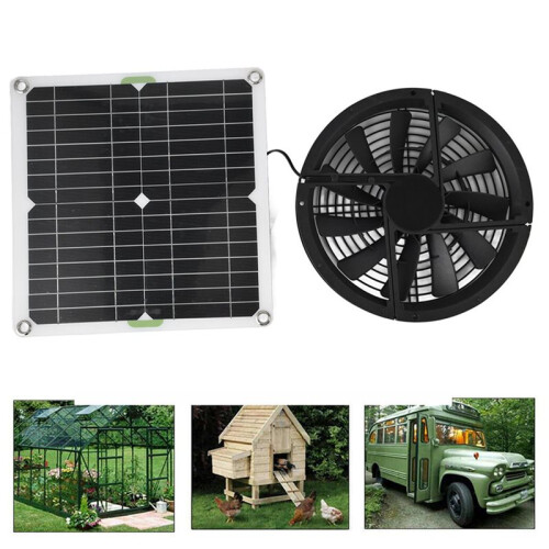 3X Solar Panel Fan Kit 10in 100W Waterproof Solar Panel Round Ventilation Case Exhaust Fan 2