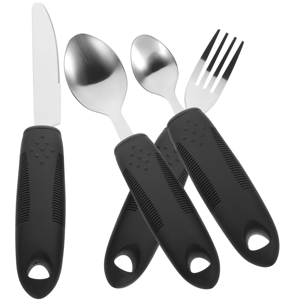 Adaptive Utensils Fork and Spoon Set for Arthritis Hands, Ergonomic NonâSlip Grip, Easy to Clean