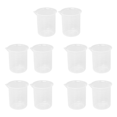 Kitchen Lab Graduated Beaker Clear Plastic Measuring Cup Thicken with Cap Measuring Jug 200mL 10pcs