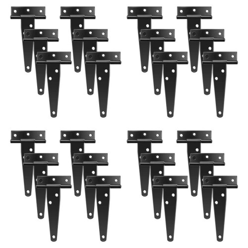 24 PCS 4 Inch T-Strap Hinges Rustic Gate Strap Hinge Rustproof Gate Door Black Hinges for Windows, Fence and Barn Gates