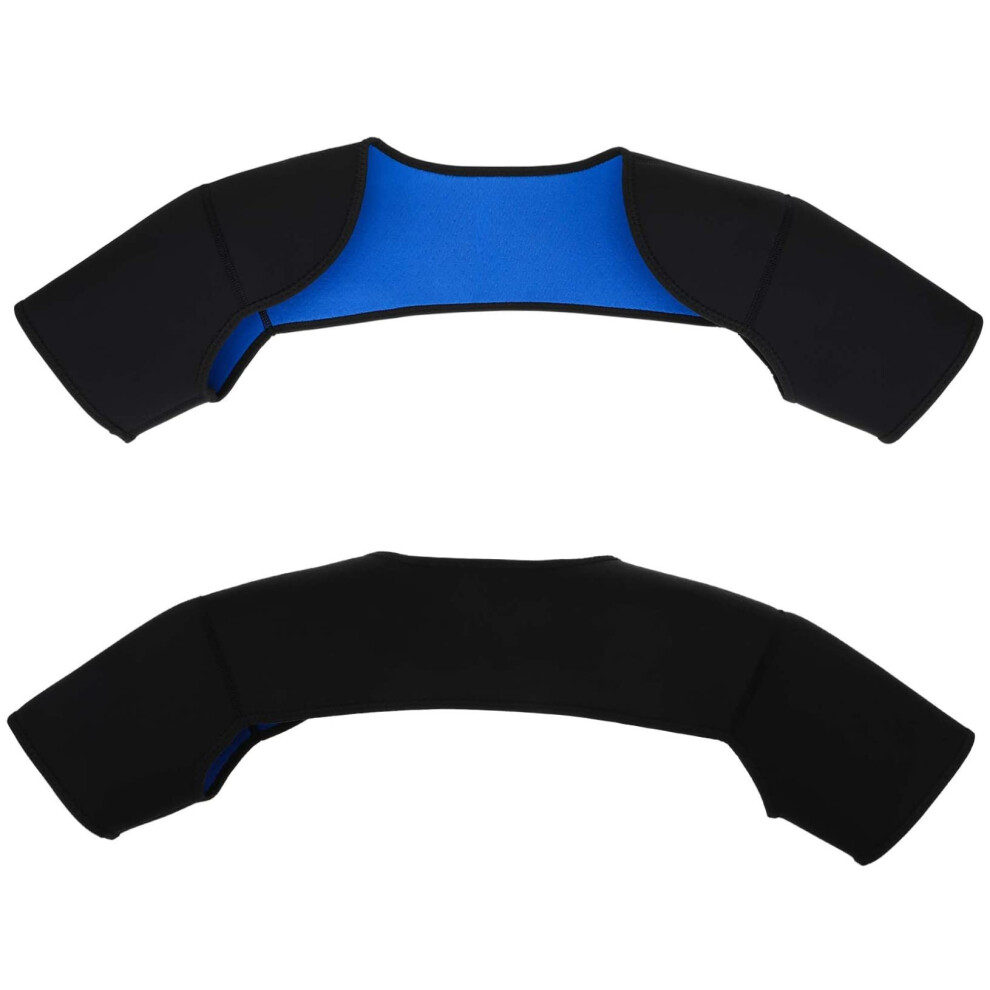 Black Double Shoulder Support Brace With Warm Compression, Breathable Sbr Pad For Pain Relief And Sports