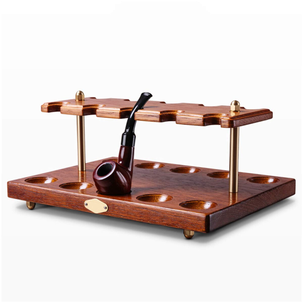 Wooden Tobacco Pipe Stand with 10 Slots, Durable Copper Support Pipe Rack for Clutter Storage