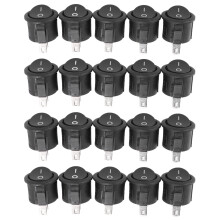 20 Pcs SPST Black Button /Off Round Rocker AC 6A/125V 3A/250V