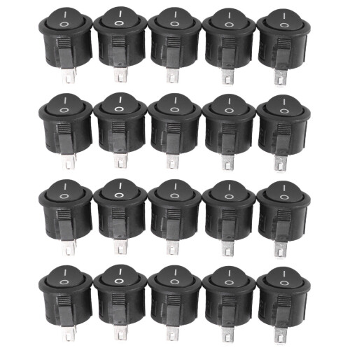 20 Pcs SPST Black Button /Off Round Rocker  AC 6A/125V 3A/250V