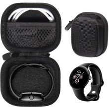 Husă XiHAMA compatibilă cu Google Pixel Watch2, Pixel Watch, cu buzunar din plasă pentru încărcător (negru)