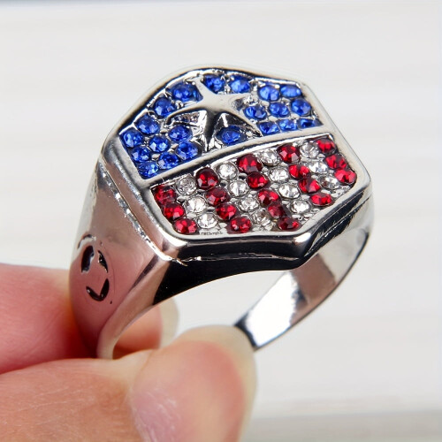 1pc Stylish American Flag Silver Plating Ring - High-Quality, Durable Accessory Perfect For Couples,8
