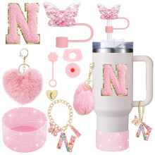 9PCS Accessory Set for Cup 30oz 40oz Butterfly Straw Cover Cap Silicone Boot Charm Initials Sticker Spill Proof Stopper