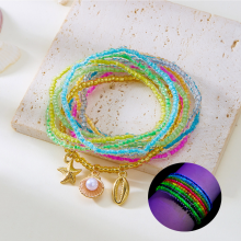 Boho Multi-layer Beaded Bracelet Set For Women Summer Sea Star Shell Turtle Beads Anklet Trendy Layered Beach Jewelry Gift
