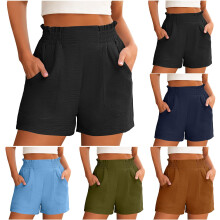Simua Dame Casual Shorts Ensfarvede Bekvemme Shorts med Høj Elastisk Talje Sommershorts med Lommer