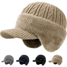 Căciuli tricotate blocante cu apărătoare pentru urechi și boruri din lână, căciulă elegantă și căptușită cu blană, pentru baseball,