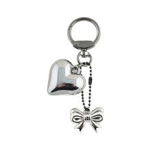 Breloc în formă de inimă, pandantiv cu bowknot, breloc, farmec elegant, inimă, pandantiv pentru geantă de chei, material metalic, podoabă