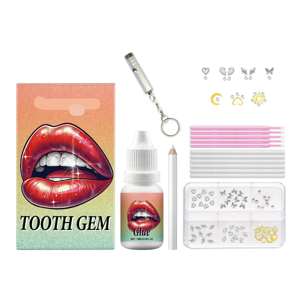 Tooth Gem Kit with UV Light and Strong Adhesive, Easy DIY Application for Instant Smile Enhancement (1PC)