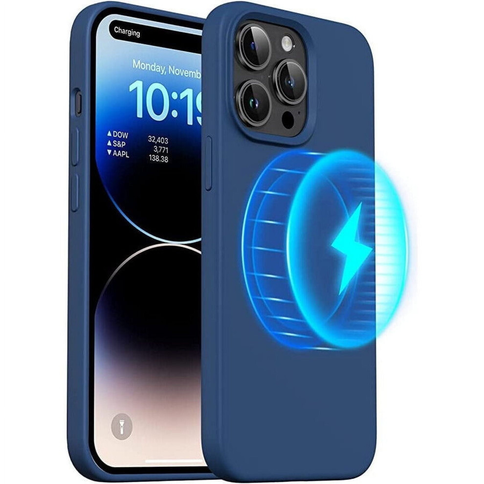 Magnetic Liquid Silicone Case For Iphone 14 Pro Max Â Shockproof, Wireless Charging Compatible, Navy Blue 9365509060131