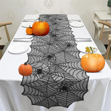 Halloweenský běhoun na stůl, halloweenské dekorace, laskavosti, potřeby pro stolní dekorace, vnitřní, venkovní, pozadí, banner, černá