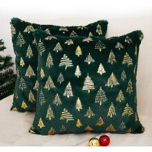 Housse de coussin sapin de Noël en polaire double face à motif doré